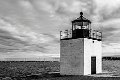 Derby Wharf Lighthouse Overlooking Salem Harbor -BW